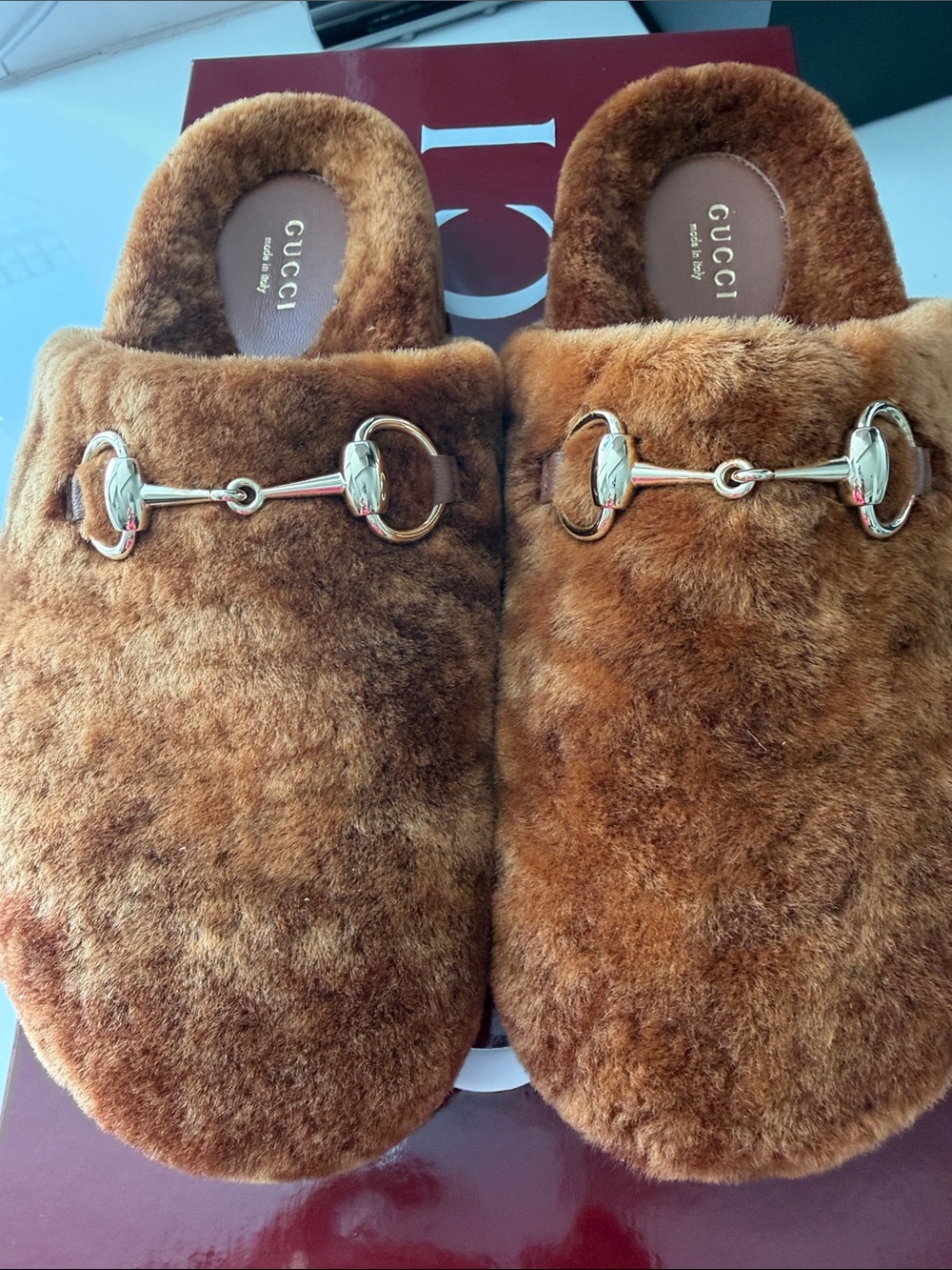 Gucci Brown Suede Logo Slide Sandals